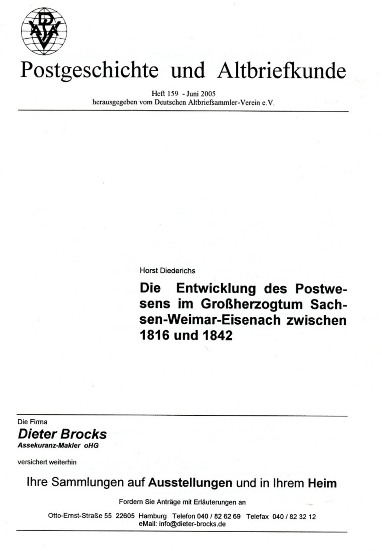 Postwesen Im Großherzogthum Sachsen-Weimar-Eisenach 1816 - 1842 - Von Horst Diederichs  (DASV) PgA 159 Aus 2005 - Topics