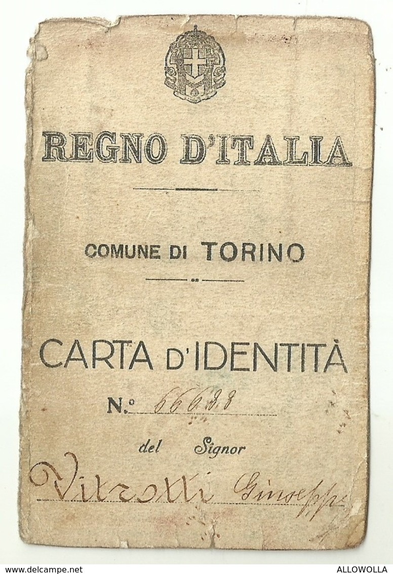 5483" REGNO D'ITALIA-COMUNE DI TORINO-CARTA D'IDENTITA' - SOLO PRIMA META' "  ORIGINALE - Documenti Storici