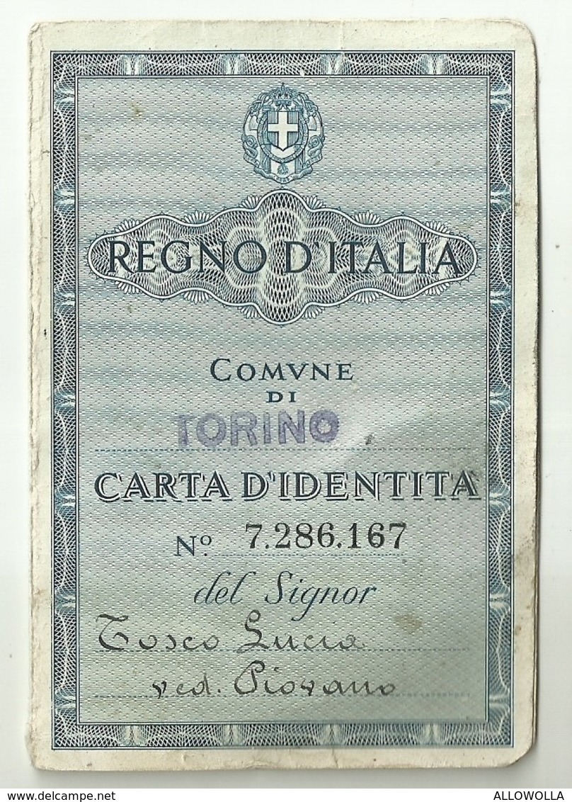 5484" REGNO D'ITALIA-COMUNE DI TORINO-CARTA D'IDENTITA'  "  ORIGINALE - Documenti Storici