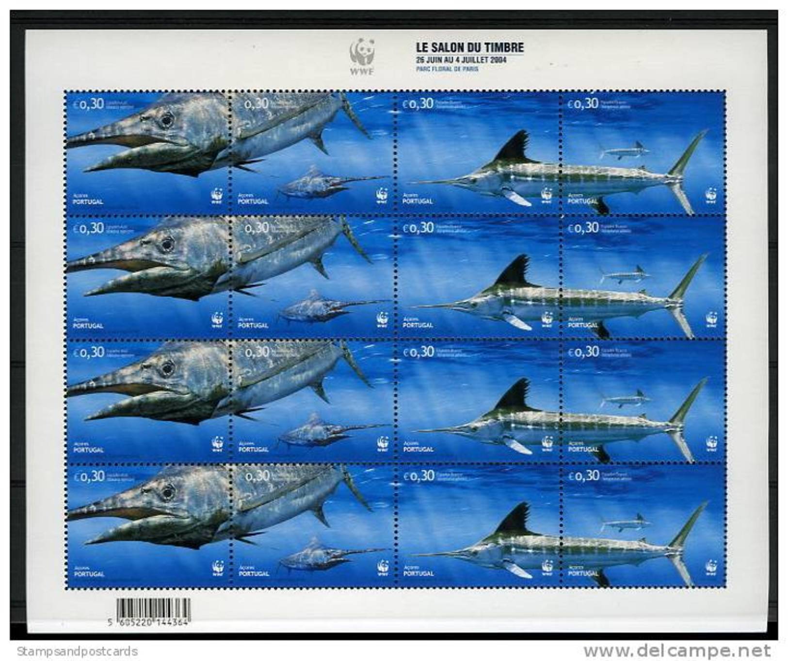Portugal Açores WWF 2004 Makaire Bleu Poisson Feuillet ** Portugal Azores Atlantic Blue Marlin Fish Sheetlet ** - Hojas Completas