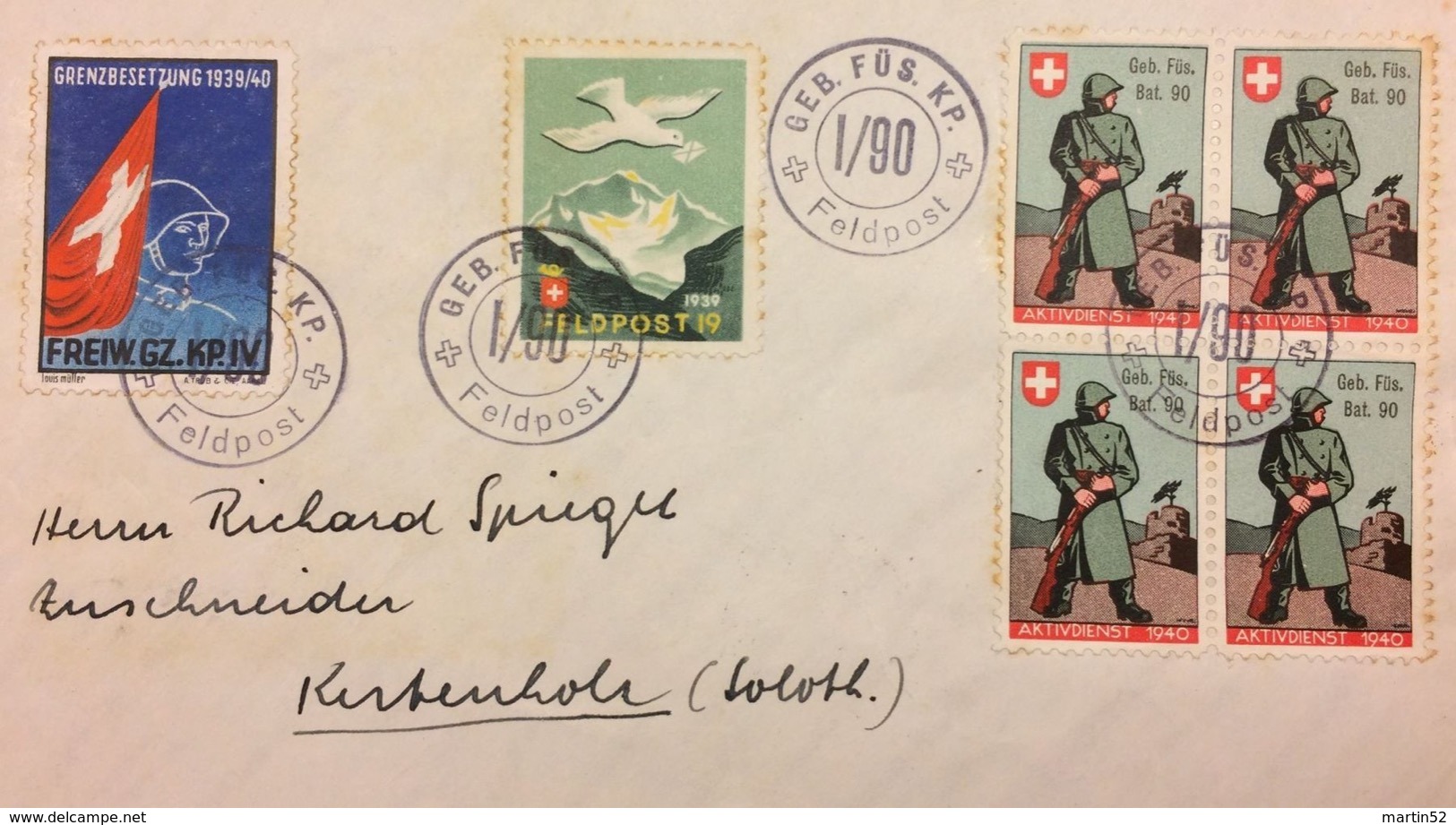 Schweiz Suisse 1940: Brief Mit Diversen SM Mit O GEB.FÜS.KP I/90 + Feldpost + Nach KESTENHOLZ 2.III.40 - Documenti