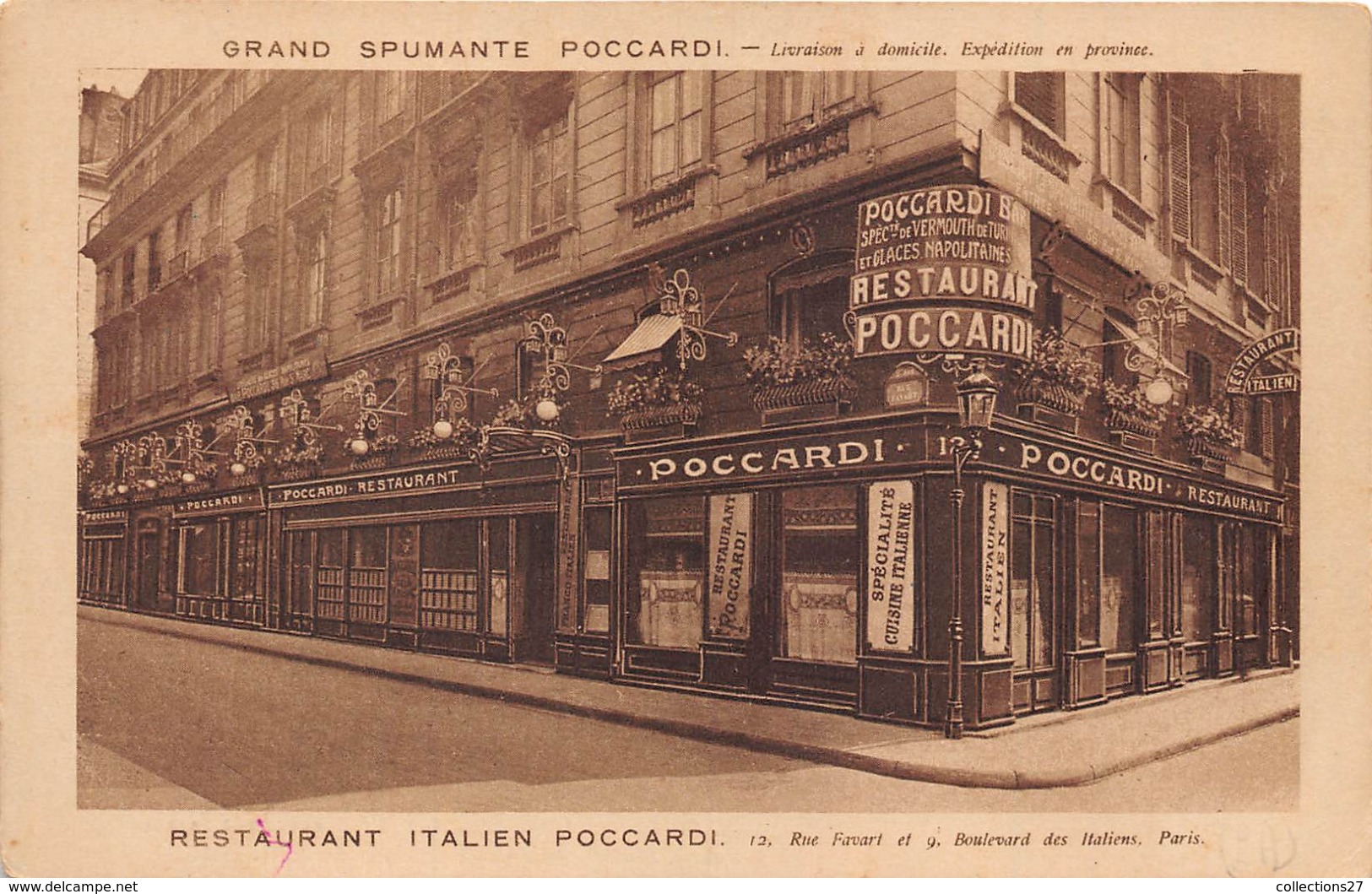 PARIS-75002- 12 RUE FAVART-ET 9 BL DES ITALIENS - RESTAURANT ITALIEN POCCARDI - Pubs, Hotels, Restaurants