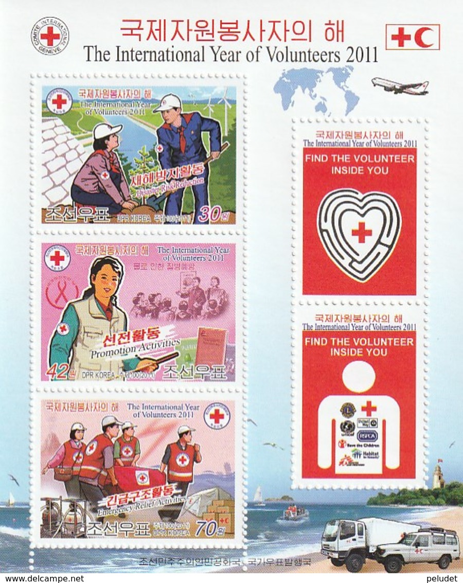 NORTH KOREA - COREA DEL NORTE - 2011 International Year Of Volunteers - HIV AIDS - Minisheet - Corea Del Norte