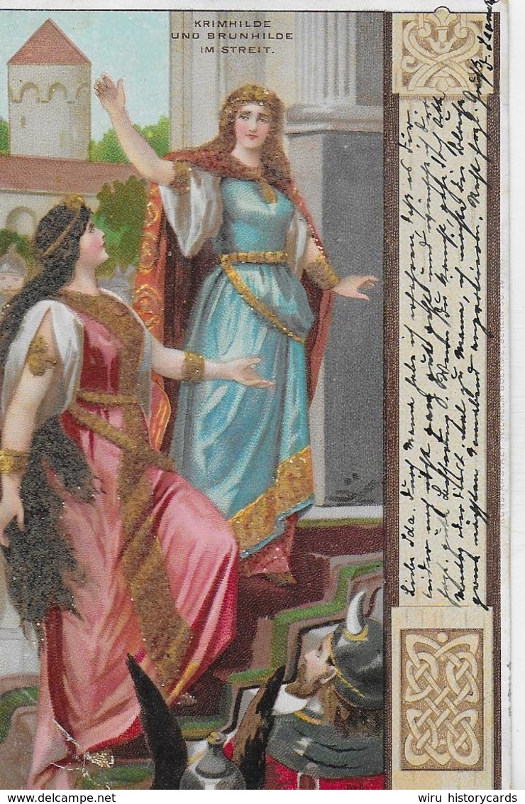 AK 0334  Krimhilde Und Brunhilde Im Streit / Nibelungen Sage - Glitzerkarte Um 1900 - Fairy Tales, Popular Stories & Legends