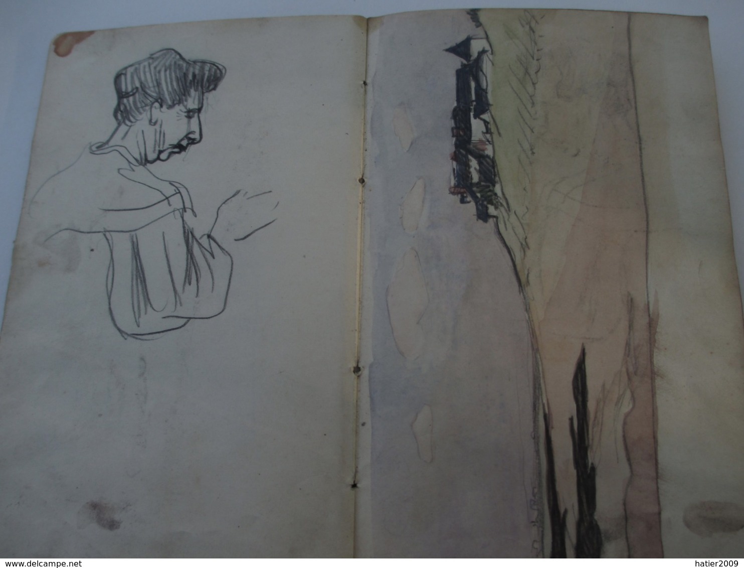 Superbe CARNET contenant + de 150 dessins croquis aquarelles études_artiste peintre a identifier_ Epoque fin XIX