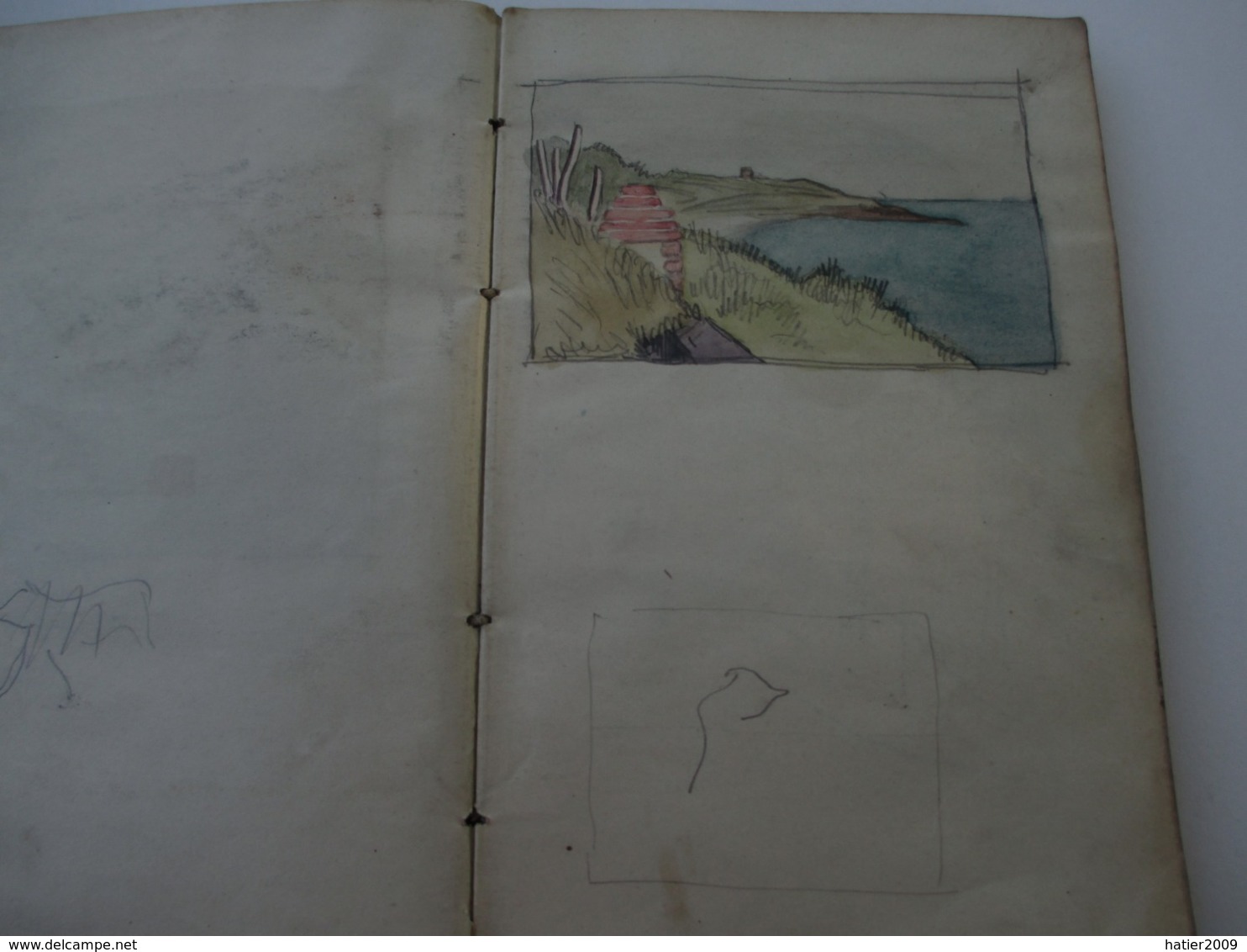 Superbe CARNET contenant + de 150 dessins croquis aquarelles études_artiste peintre a identifier_ Epoque fin XIX