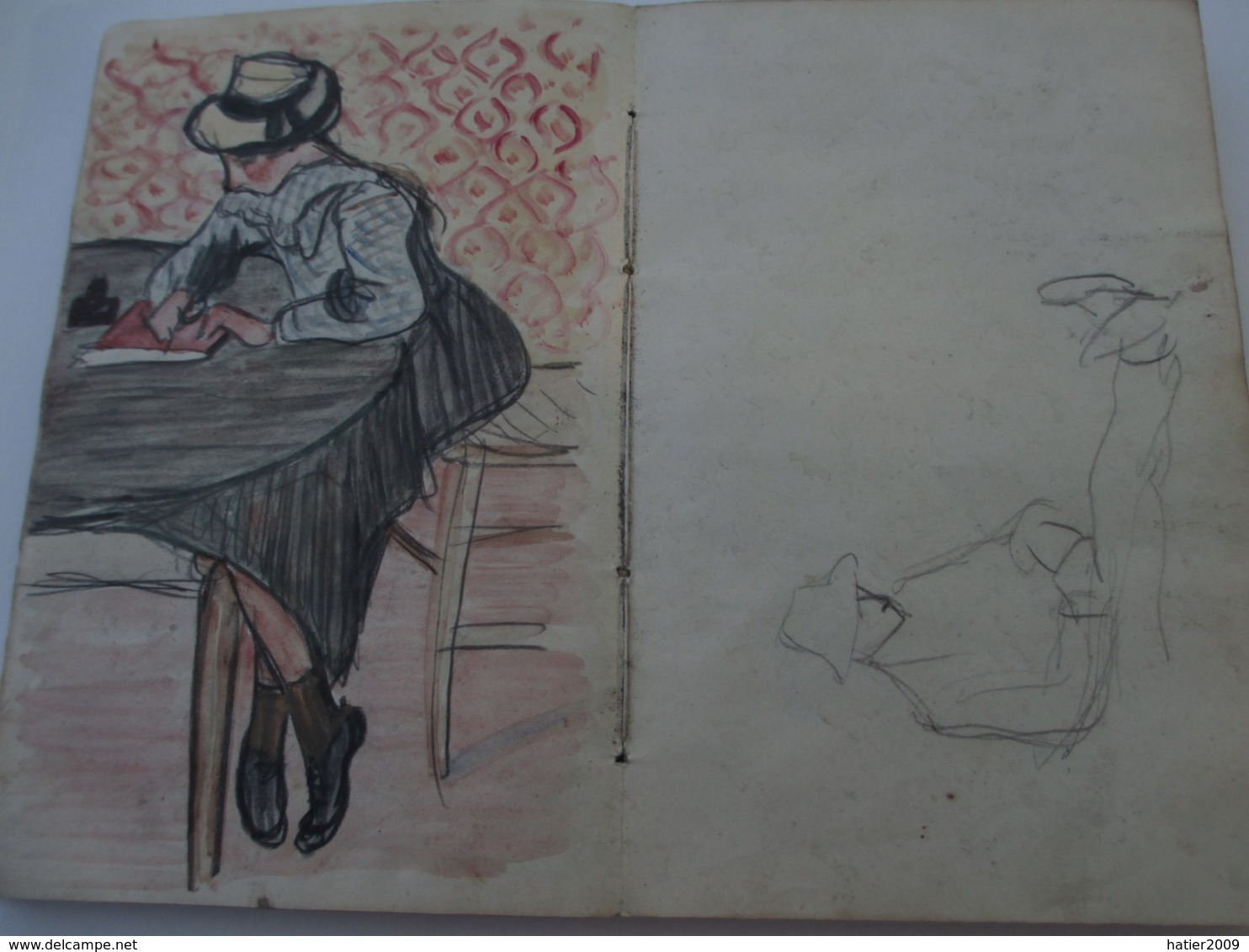 Superbe CARNET contenant + de 150 dessins croquis aquarelles études_artiste peintre a identifier_ Epoque fin XIX