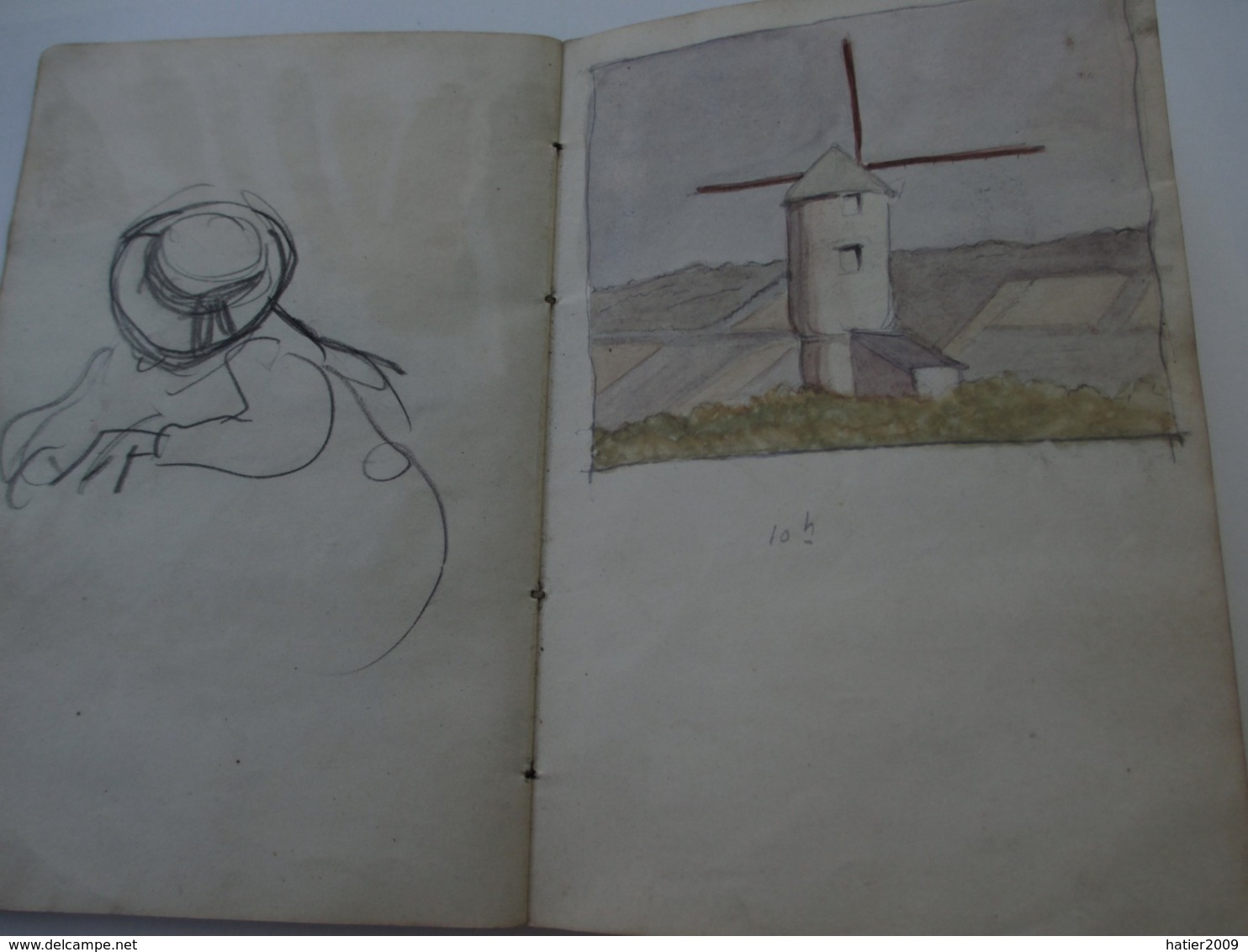 Superbe CARNET contenant + de 150 dessins croquis aquarelles études_artiste peintre a identifier_ Epoque fin XIX