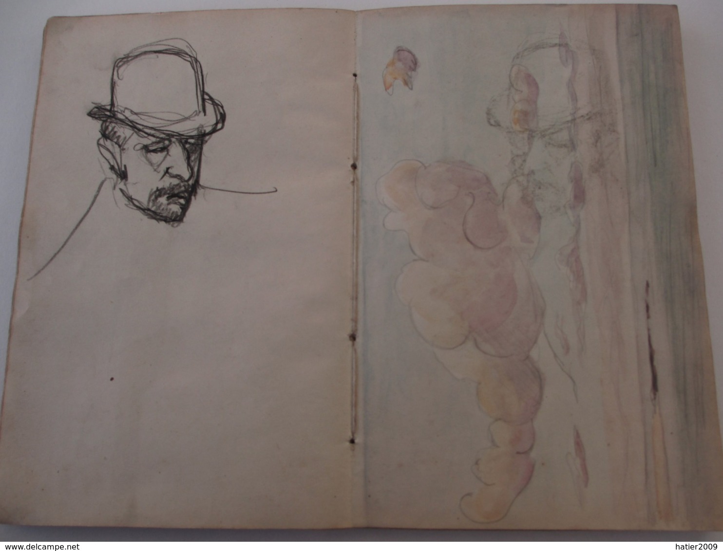 Superbe CARNET contenant + de 150 dessins croquis aquarelles études_artiste peintre a identifier_ Epoque fin XIX