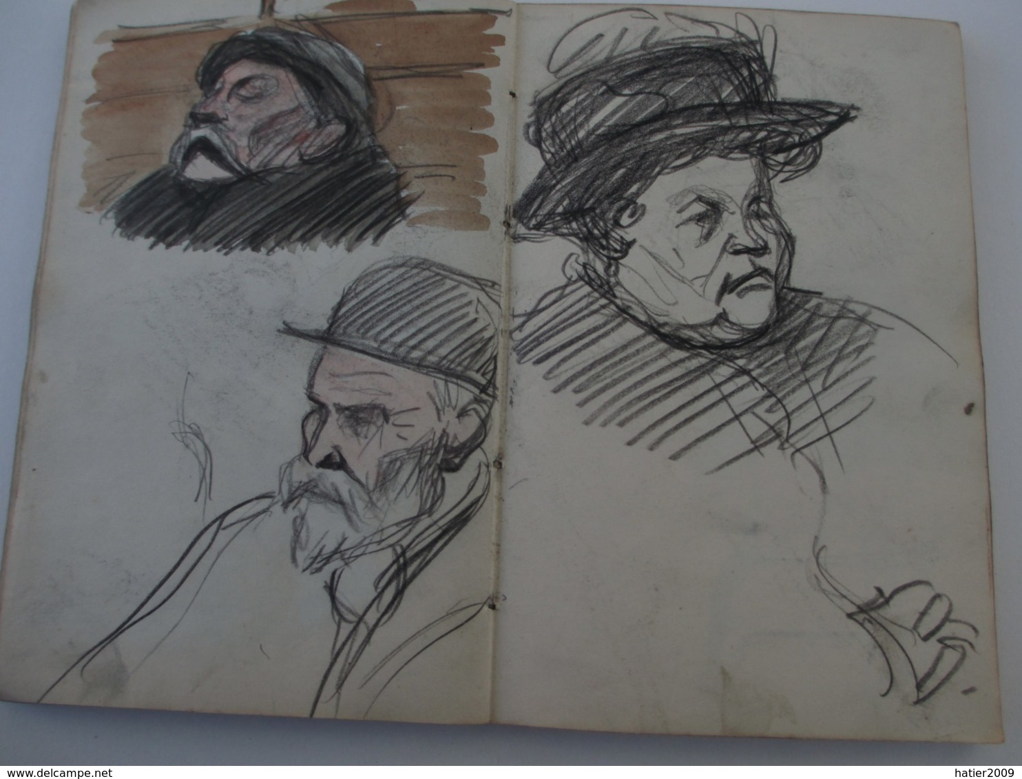 Superbe CARNET contenant + de 150 dessins croquis aquarelles études_artiste peintre a identifier_ Epoque fin XIX