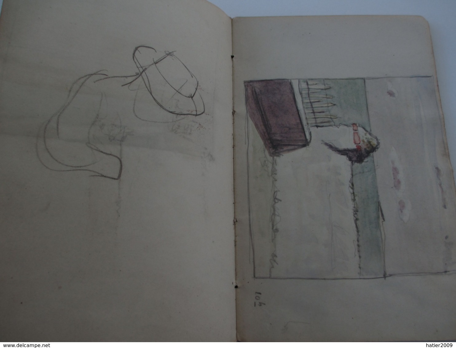 Superbe CARNET contenant + de 150 dessins croquis aquarelles études_artiste peintre a identifier_ Epoque fin XIX