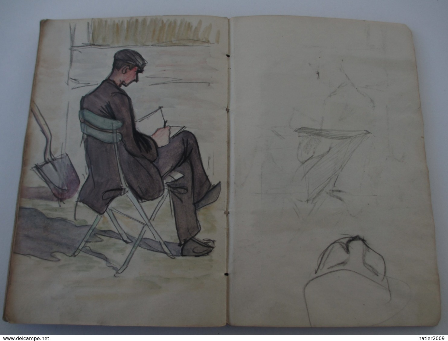 Superbe CARNET contenant + de 150 dessins croquis aquarelles études_artiste peintre a identifier_ Epoque fin XIX