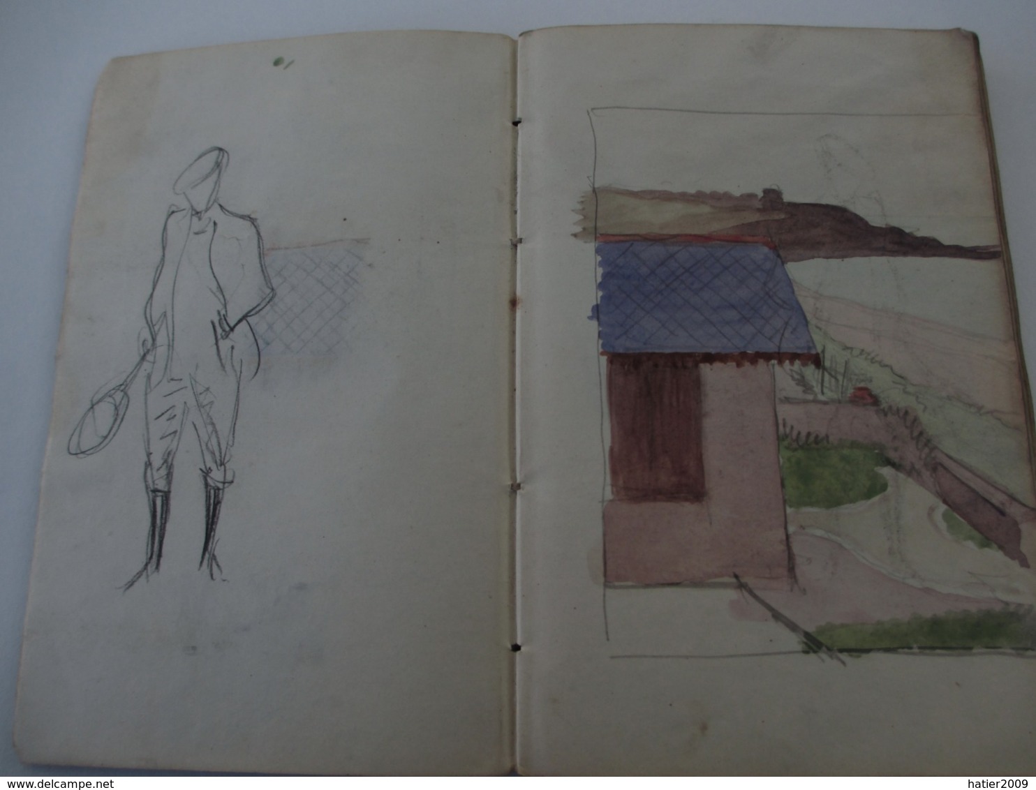 Superbe CARNET contenant + de 150 dessins croquis aquarelles études_artiste peintre a identifier_ Epoque fin XIX