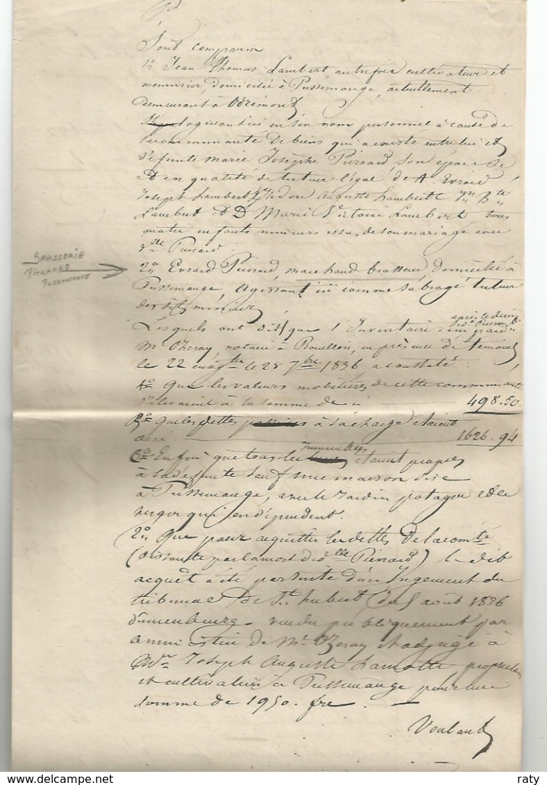 PUSSEMANGE- Sugny- Documents Historiques De 1837 Et 1838 Evrard - Pierrard. Marchant Brasseur-  Bière- Brasserie. - Documents Historiques