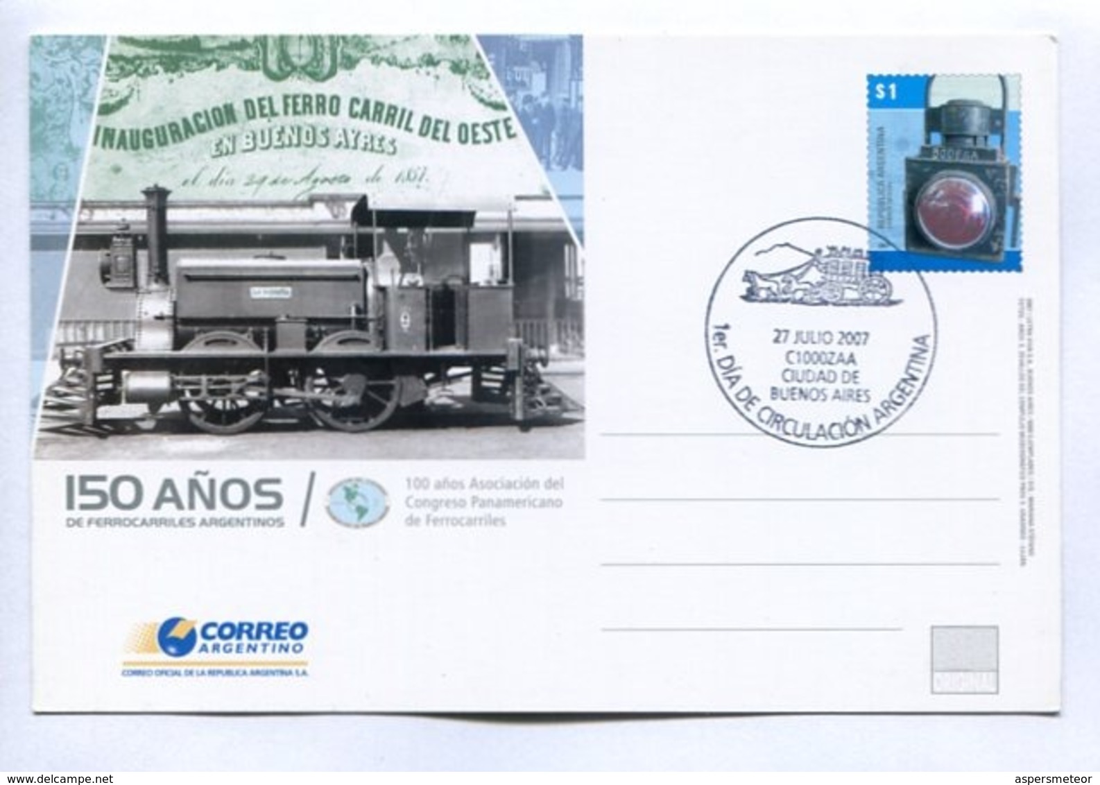 150 AÑOS DE FERROCARRILES ARGENTINOS - ARGENTINE 2007 FDC ENTIER ENTERO ENTIRE - LILHU - Treni