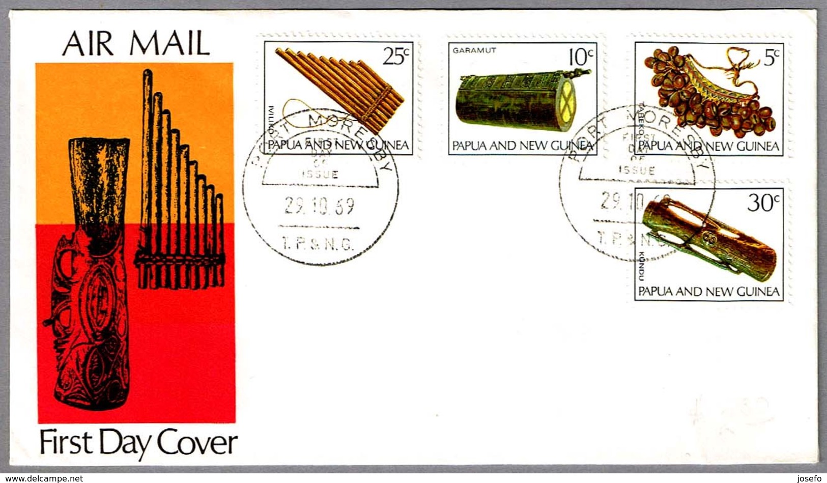 INSTRUMENTOS MUSICALES - MUSICAL INSTRUMENTS. SPD/FDC Port Moresby, Papua New Guinea, 1969 - Música
