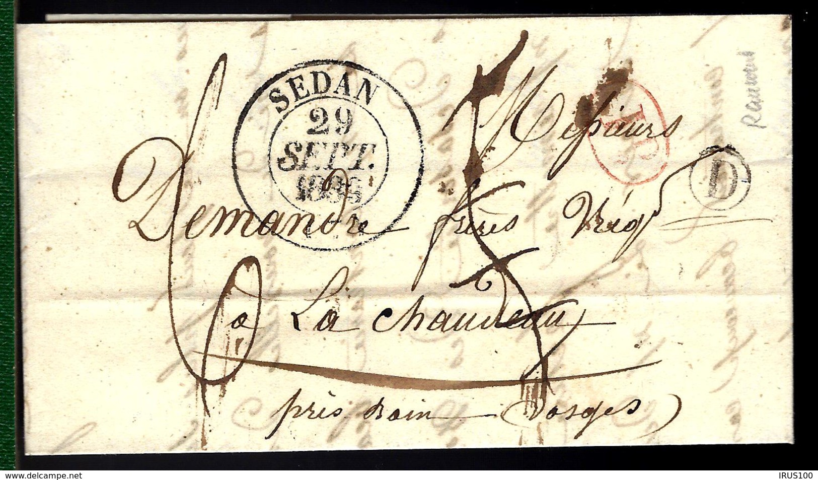 LETTRE DU 29 SEPTEMBRE 1839 EN PROVENANCE DE SEDAN POUR LES VOSGES - TAXE DU DÉCIME RURALE - INDICATIF - 1801-1848: Precursori XIX