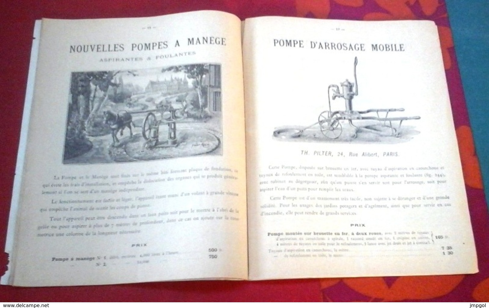 Catalogues 1894 Pompes TH. PILTER Rue Alibert Paris Pompes à Moteurs Pompes à Bras Pompes à Incendie Clôtures