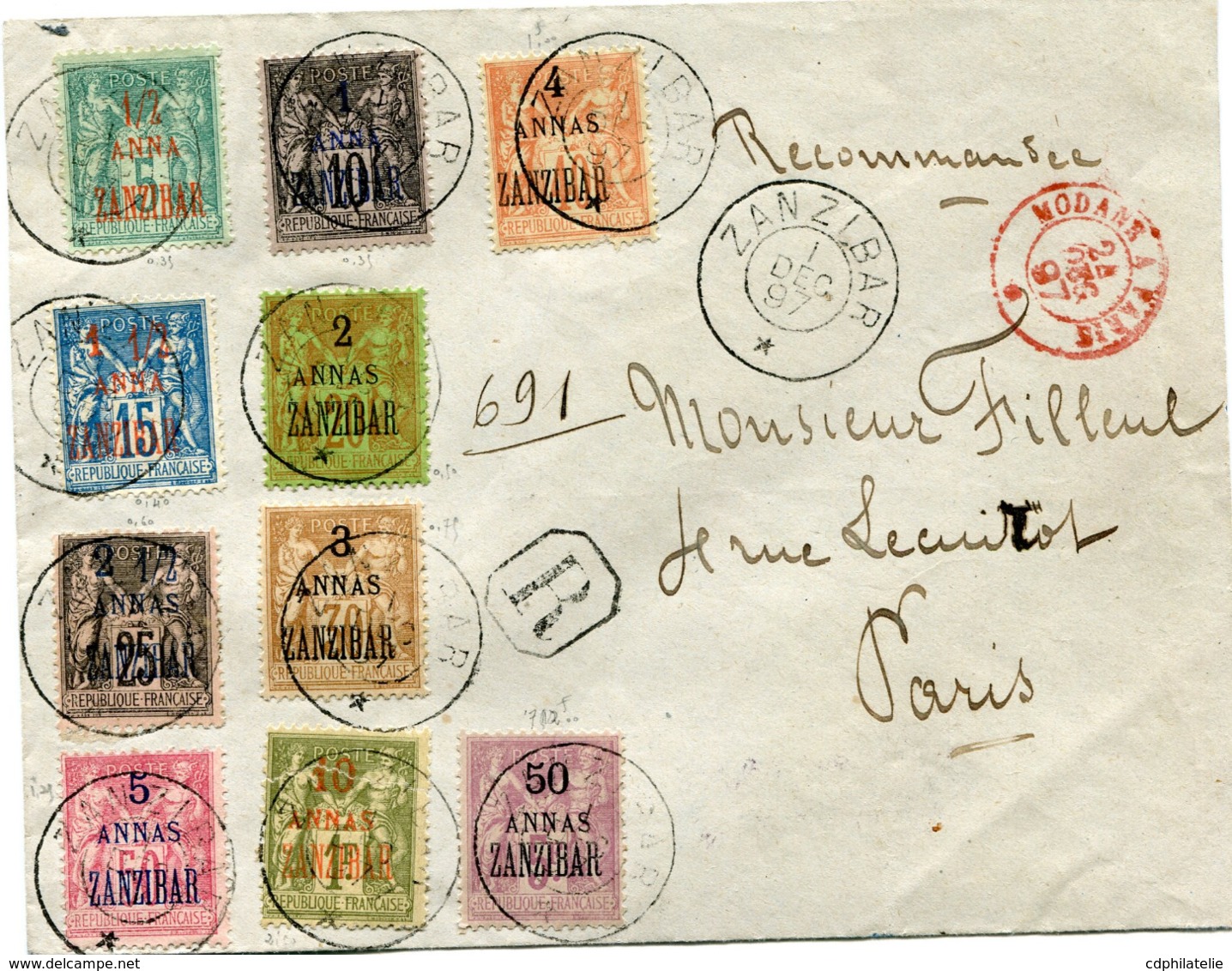 ZANZIBAR LETTRE RECOMMANDEE DEPART ZANZIBAR 1 DEC 97 POUR LA FRANCE - Lettres & Documents