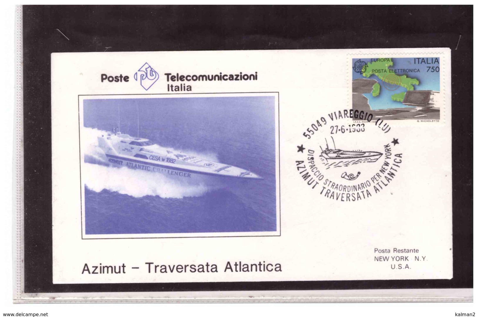 TEM2754   -   VIAREGGIO  27.6.1988   /    AZIMUT - TRAVERSATA ATLANTICA - Barche