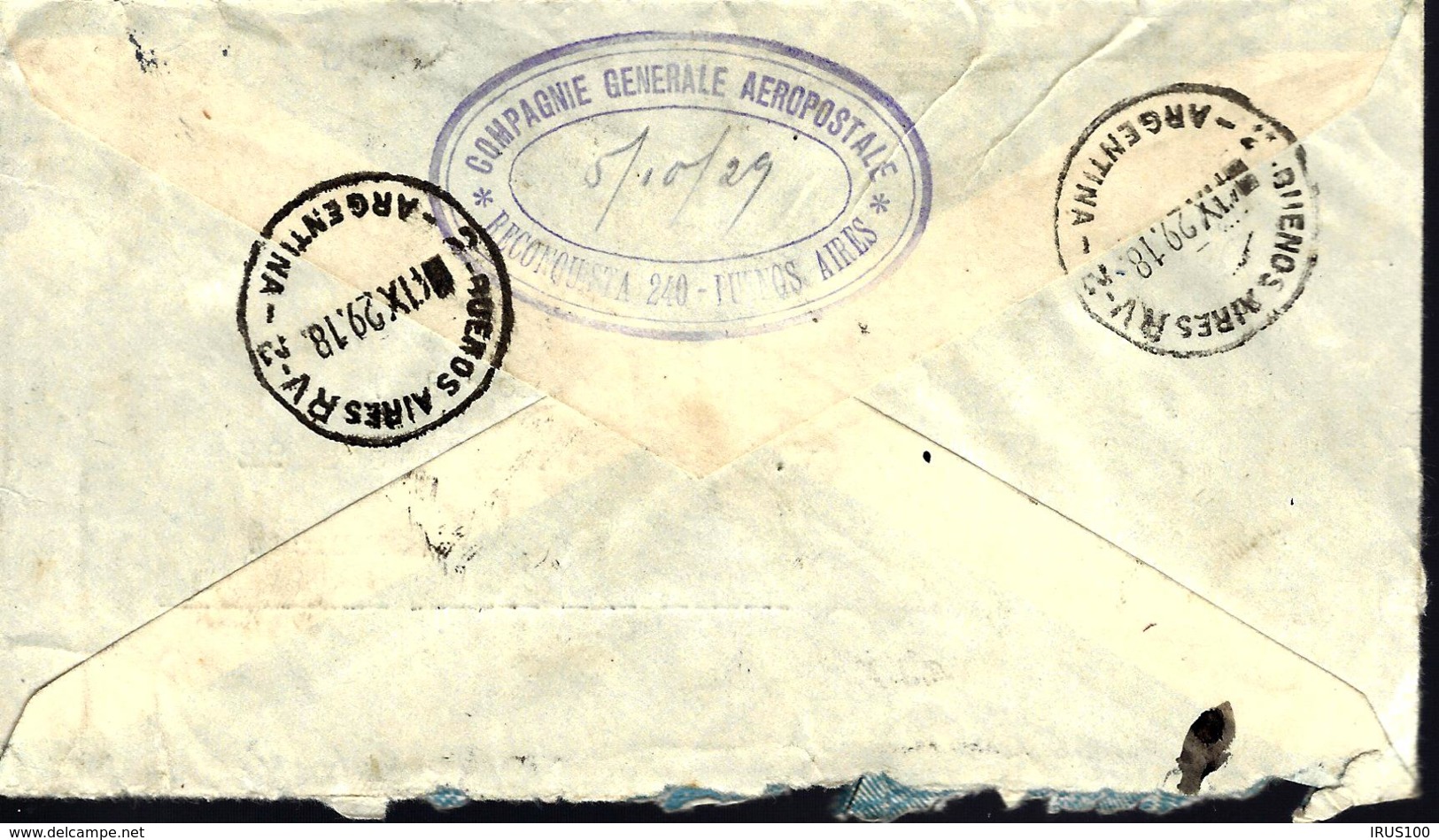 LETTRE EN PROVENACE D'ARGENTINE - 1929 - RECOMMANDÉ - POUR LA COMPAGNIE GÉNÉRALE AÉROPOSTAL PARIS - - Storia Postale