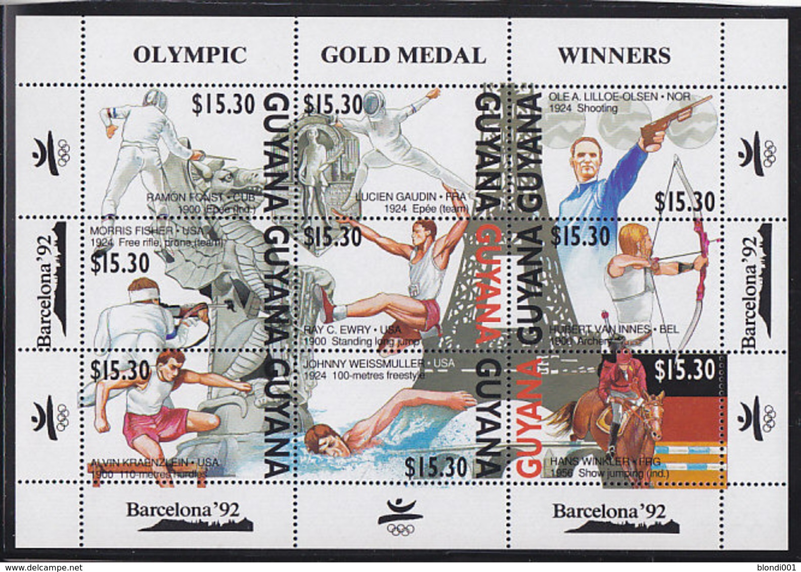 Olympics 1992 - Shooting - Fencing - GUYANA - Sheet MNH - Ete 1992: Barcelone