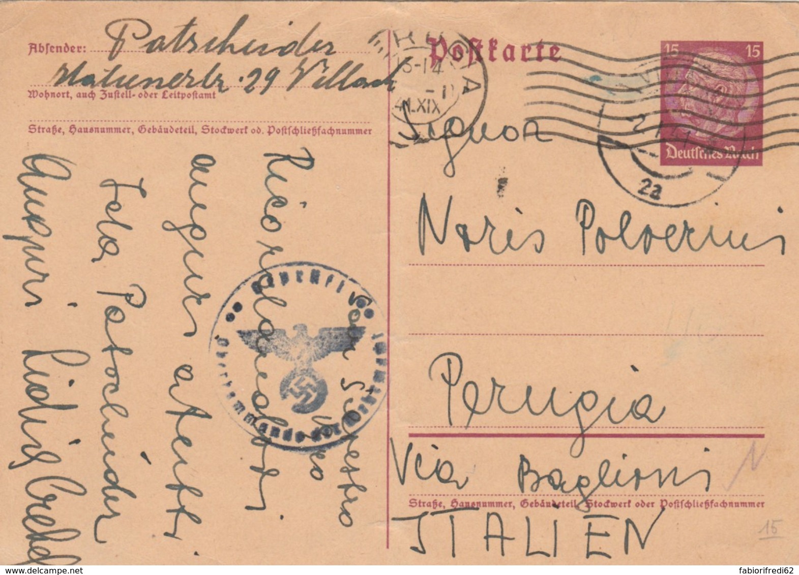 INTERO POSTALE 1941 TIMBRO NAZISTA GERMANIA (VX531 - Brieven En Documenten