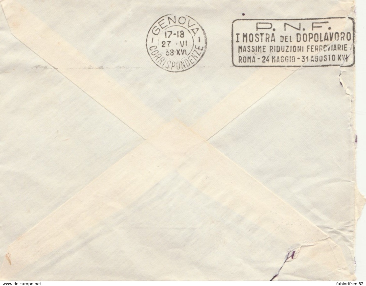 LETTERA 1938 SVIZZERA GARE ROUCHE  GENOVA PNF (VX698 - Storia Postale