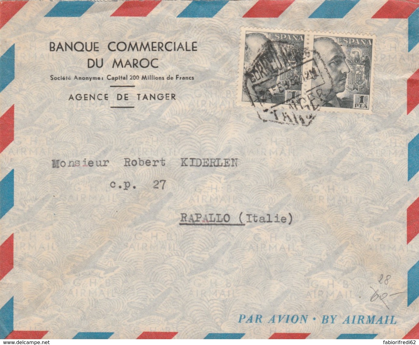 LETTERA SPAGNA 1952 TANGER MAROCCO SPAGNOLO ARRIVO RAPALLO (VX736 - Covers & Documents