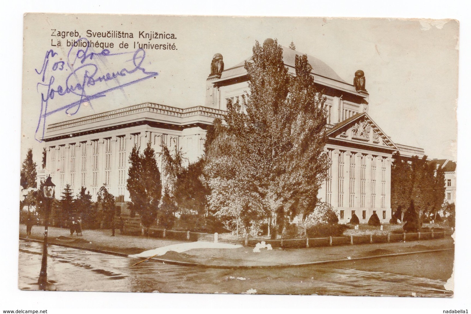 1926 YUGOSLAVIA, SLOVENIA, TPO MARIBOR- BEOGRAD NO 12, ZAGREB, UNIVERSITY LIBRARY, ILLUSTRATED POSTCARD, USED - Yugoslavia