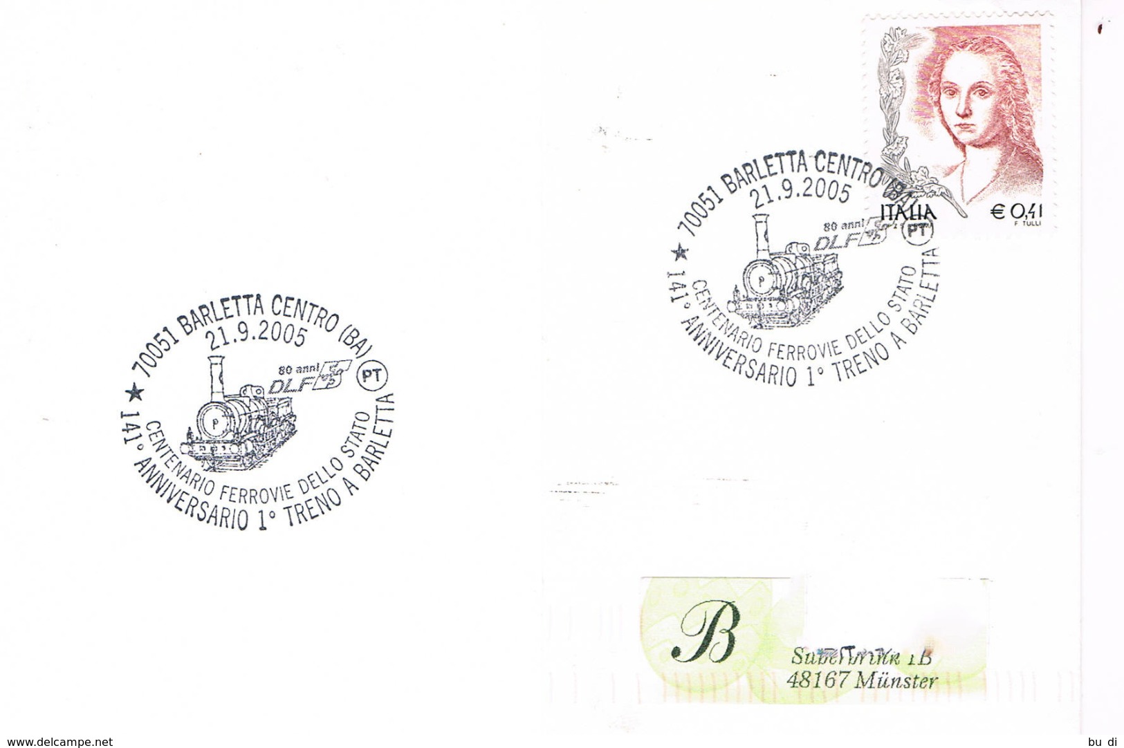 Italien Sonderstempel Barletta - 141 Jahre Eisenbahn, Railway, Spoorweg - 2001-10: Storia Postale