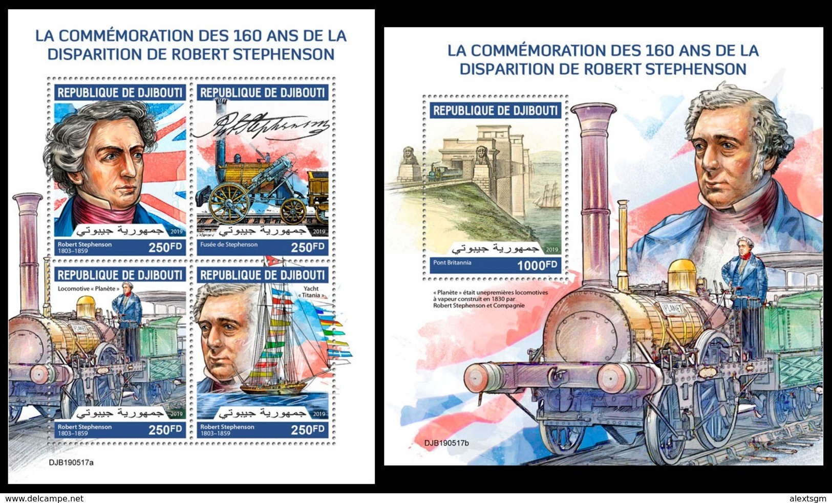 DJIBOUTI 2019 - R. Stephenson, Trains . M/S + S/S Official Issue [DJB190517] - Trains