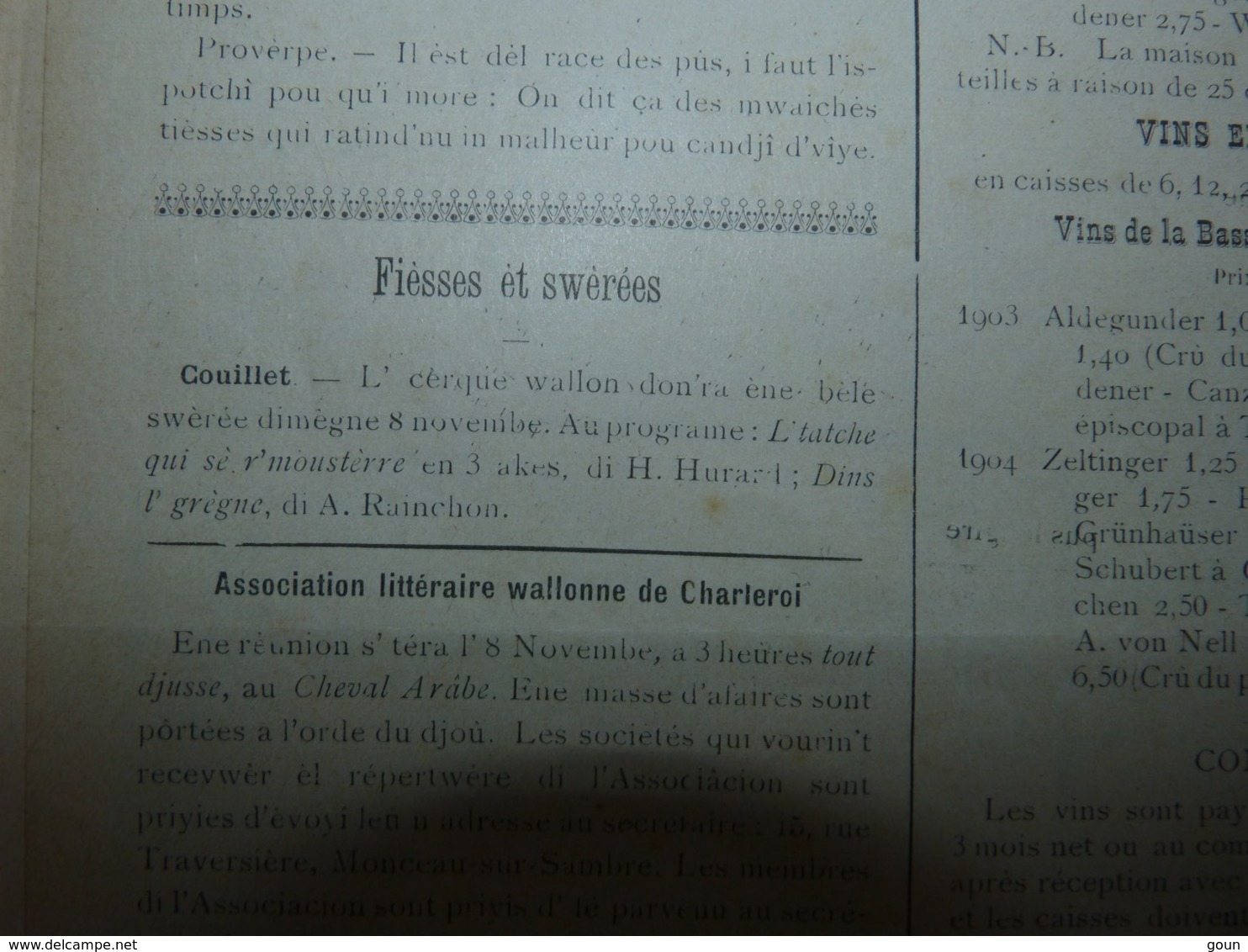 Rare Reliure Journaux en Wallon L'Coq D'awous Année complète 1908 pubs textes région Charleroi Jumet Gilly etc etc