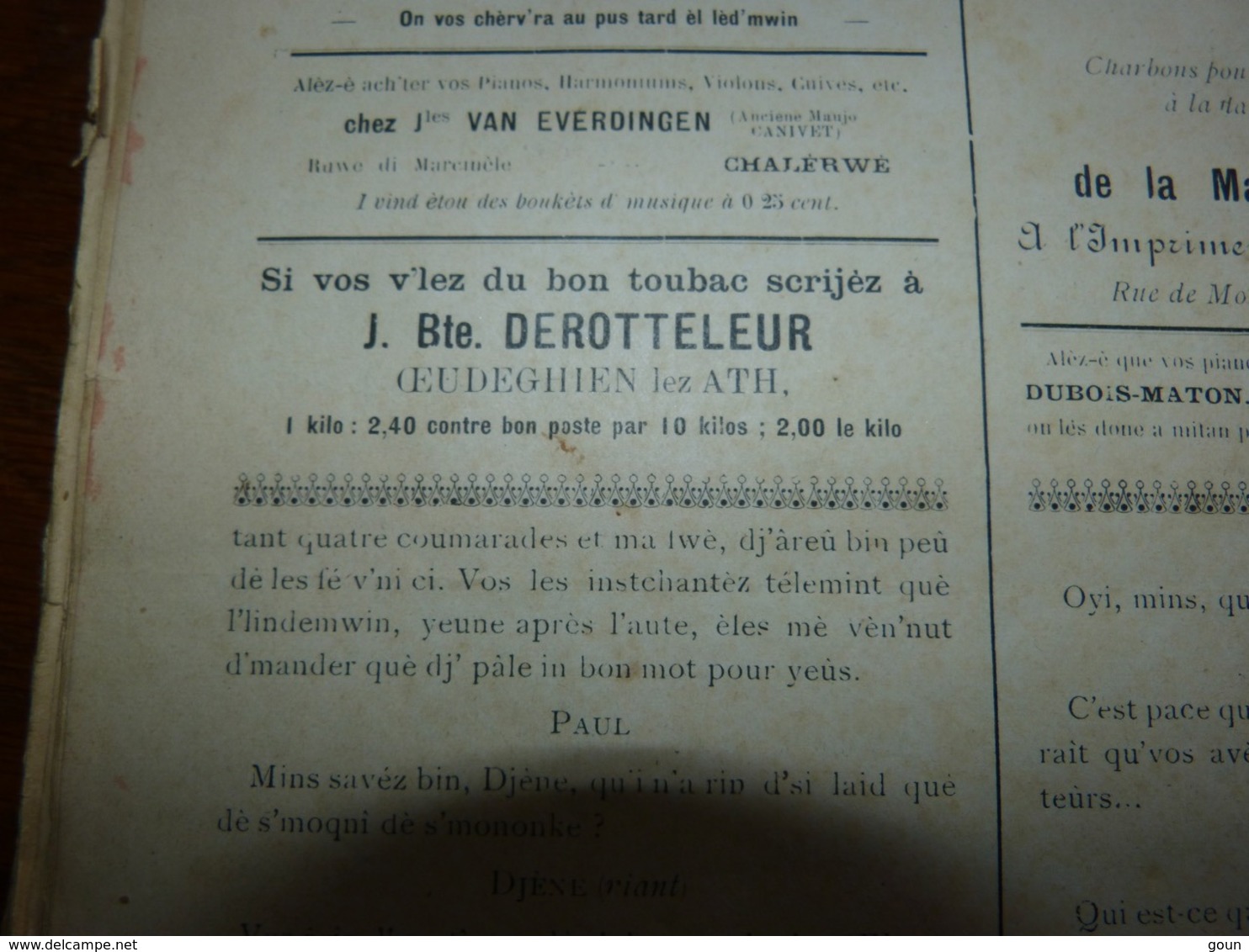 Rare Reliure Journaux en Wallon L'Coq D'awous Année complète 1908 pubs textes région Charleroi Jumet Gilly etc etc