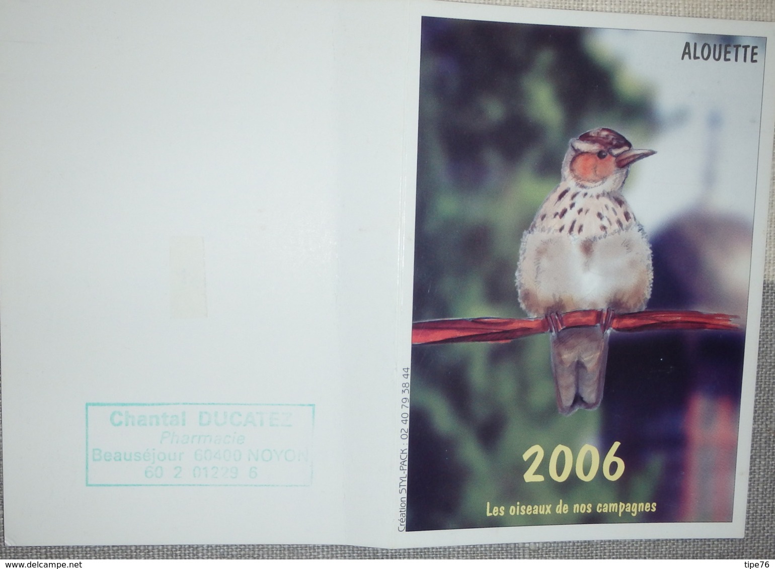 Petit Calendrier De Poche 2006 Oiseau Alouette - Kleinformat : 2001-...