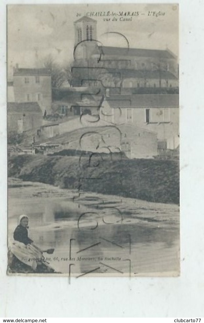 Chaillé-les-Marais (85) : GP D'une Lavandière Sur Les Bords Du Canal Devant L'église En 1910 (animée) PF. - Chaille Les Marais