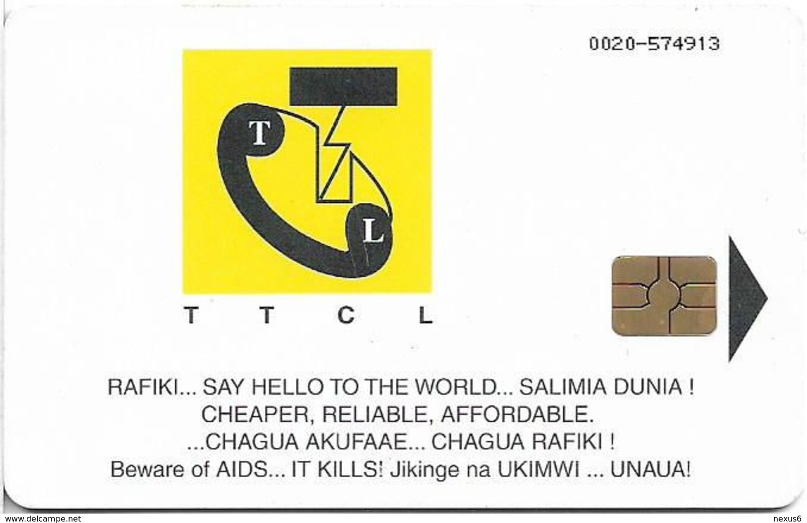 Tanzania - TTCL (Chip) - Building - 20Units, Gem5 Red, 4 Lines Text, Used - Tanzania