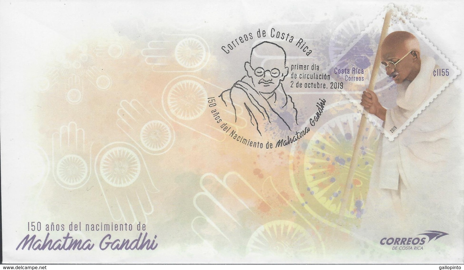 COSTA RICA 150 YEARS BIRTH Of MAHATMA GANDHI PREPAID FDC 2019 - Mahatma Gandhi