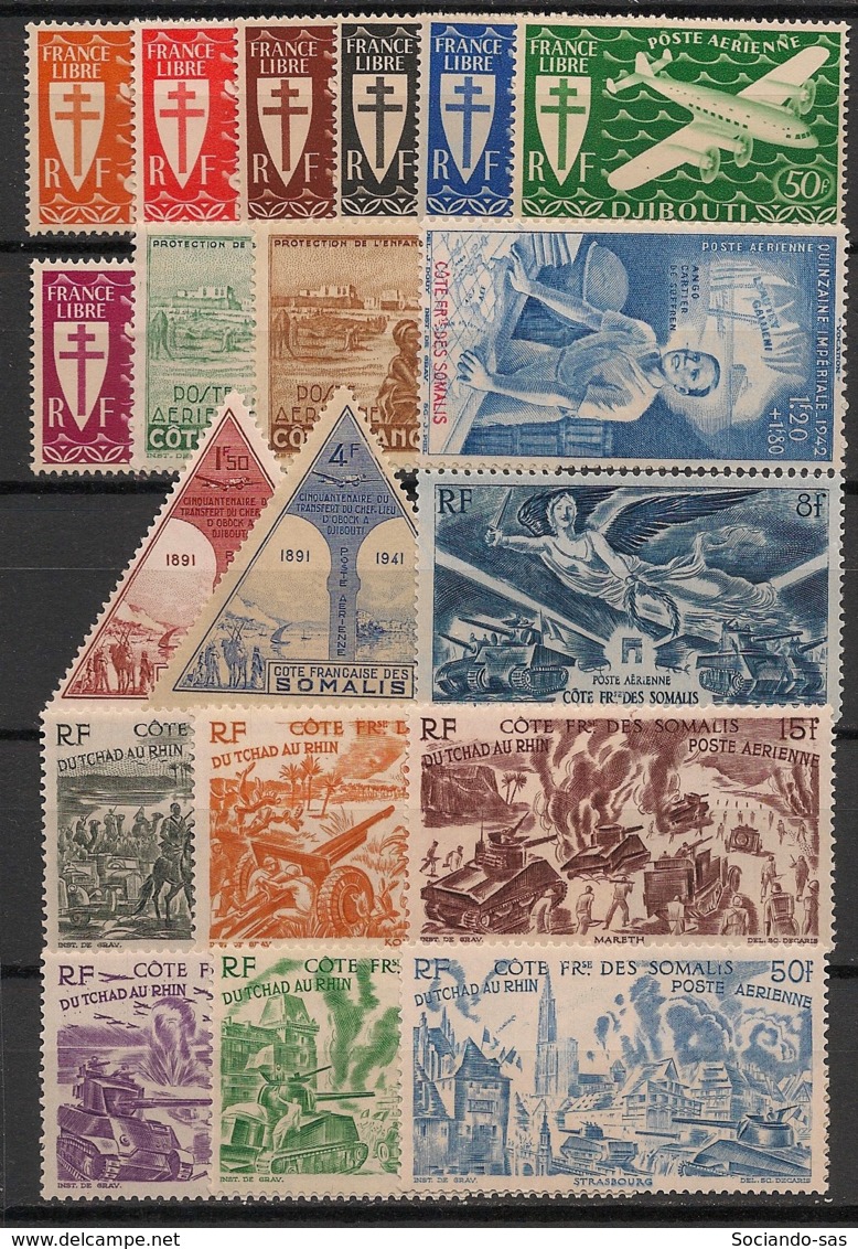 Côte Des Somalis - 1942-46 - Poste Aérienne PA N°Yv. 1 à 19 - Complet - 19 Valeurs - Neuf * / MH VF - Neufs