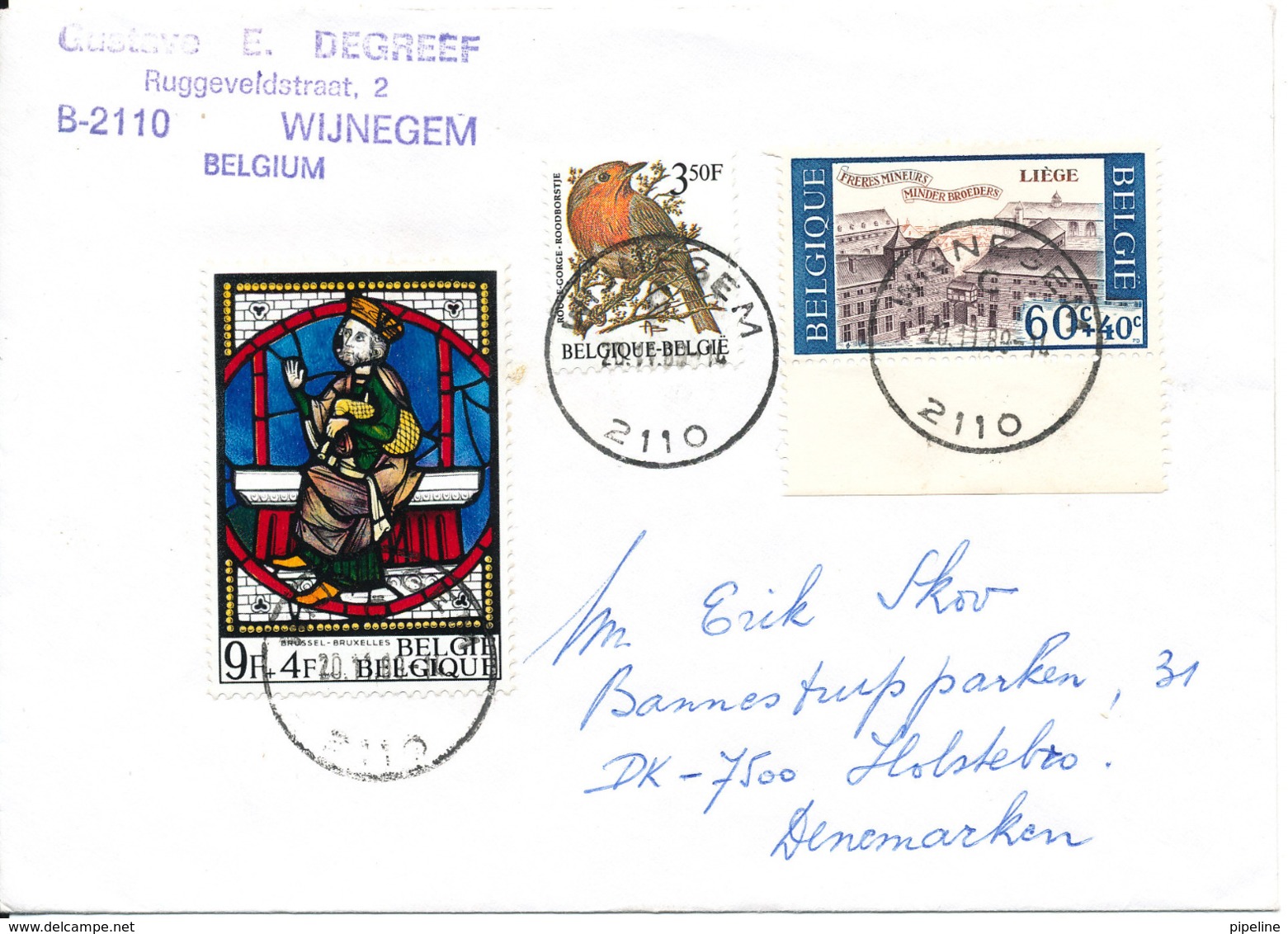 Belgium Cover Sent To Denmark 20-11-1989 (hinged Marks On The Backside Of The Cover) - Covers & Documents