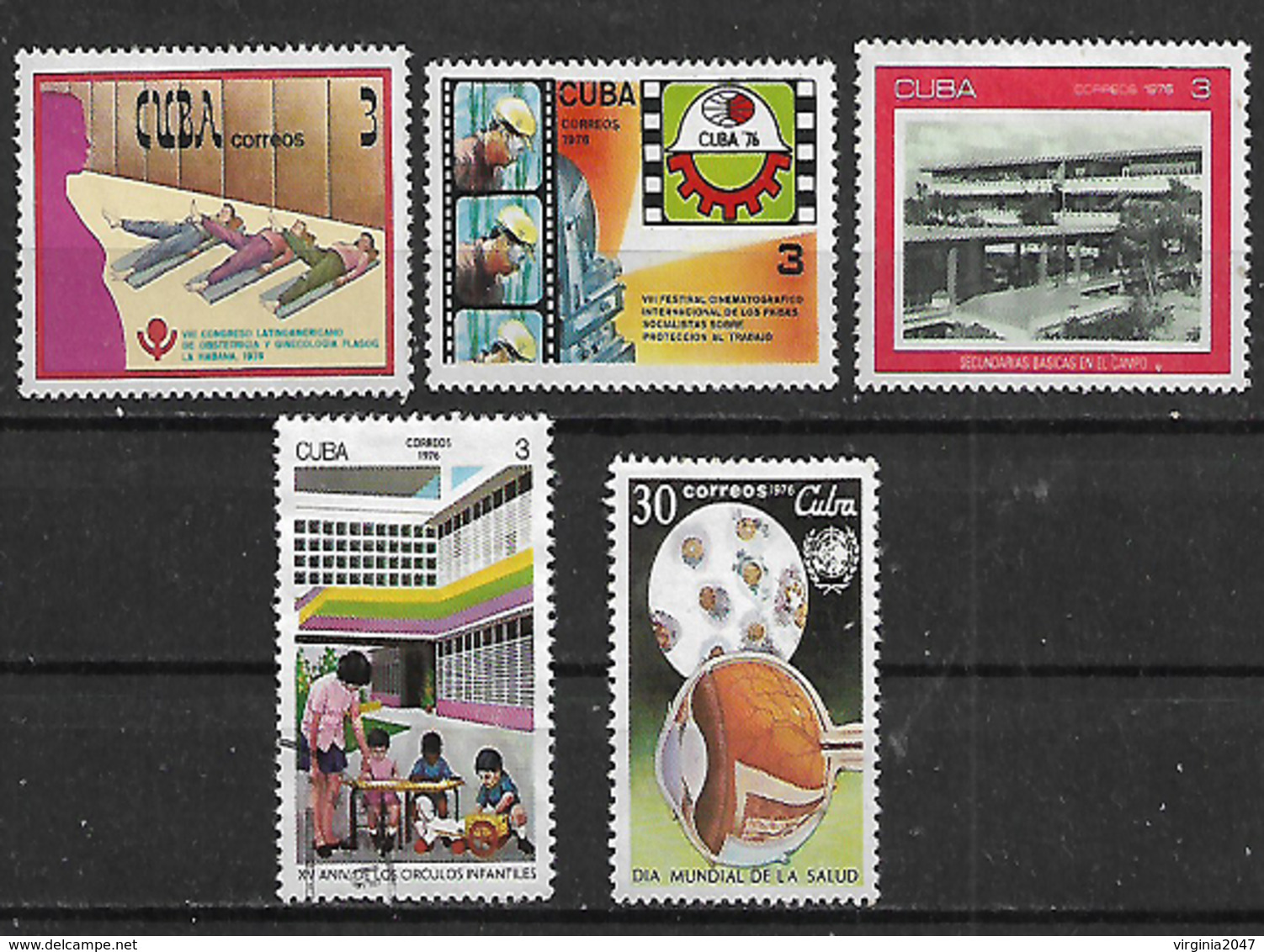1976 Cuba Cong. De Obstetricia Y Ginecologia-fest. De Cine-secundaria Basica-circulos Infantiles-dia De La Salud 5v. - Used Stamps