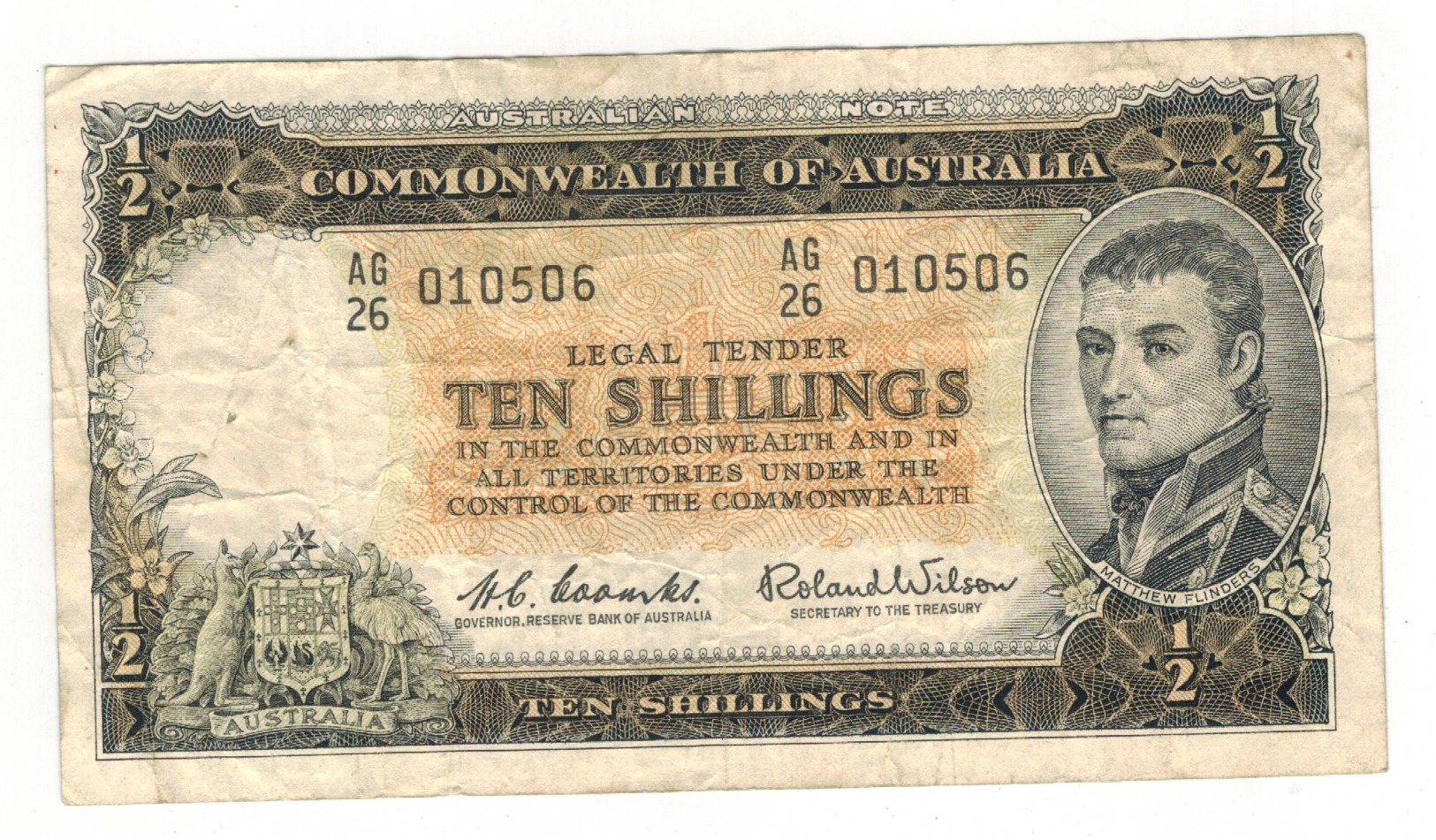 Australia 10 Shillings. P-33a , F/VF. - 1960-65 Reserve Bank Of Australia