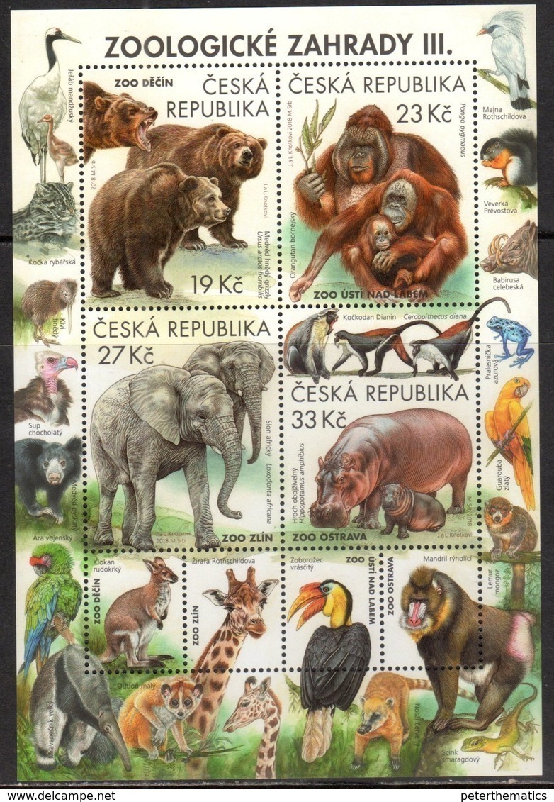 CZECH REPUBLIC, 2018, MNH, ZOOS, ELEPHANTS, HIPPOS, BEARS, PRIMATES, MONKEYS, ORANG UTANS, MONKEYS, BIRDS, FROGS, SLT - Bears