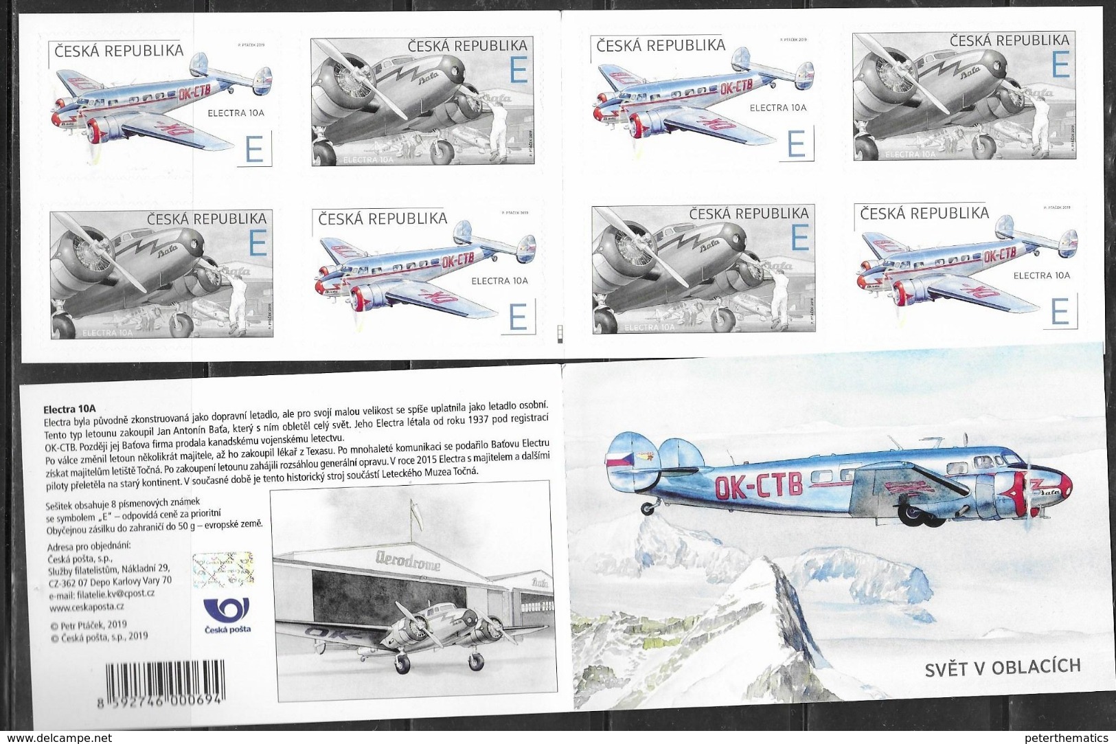 CZECHIA, CZECH REPUBLIC,  2019, MNH, PLANES, ELECTRA 10A, THE WORLD IN THE CLOUDS,  BOOKLET - Airplanes