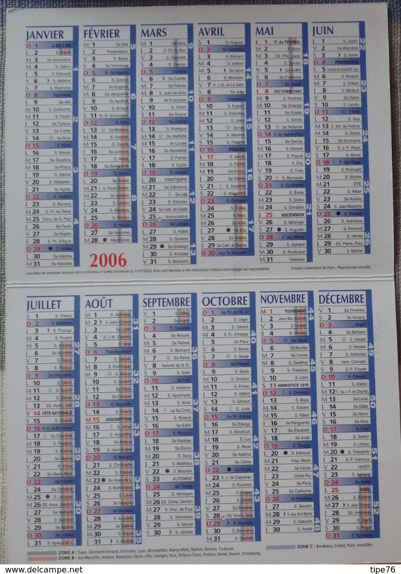 Petit Calendrier De Poche 2006 Oiseau Chardonneret Pharmacie Smarves Vienne - Petit Format : 2001-...