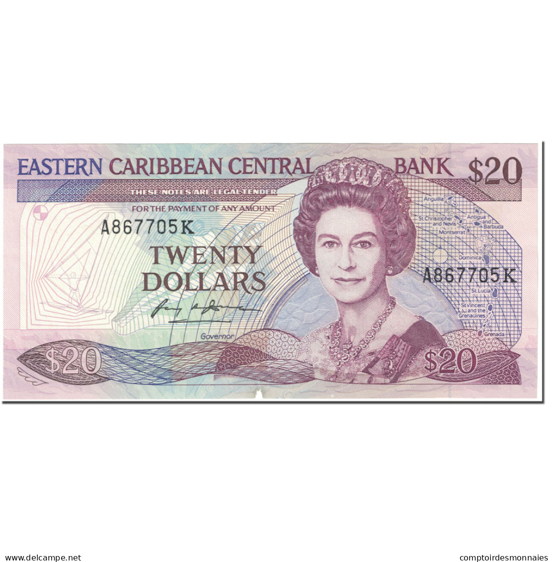 Billet, Etats Des Caraibes Orientales, 20 Dollars, 1988-93, Undated (1988-93) - East Carribeans