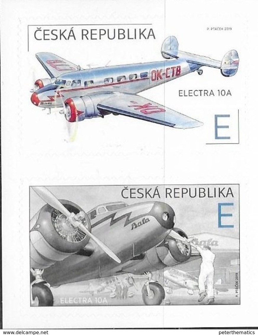 CZECHIA, CZECH REPUBLIC,  2019, MNH, PLANES, ELECTRA 10A, THE WORLD IN THE CLOUDS,  2v Ex. BOOKLET - Airplanes