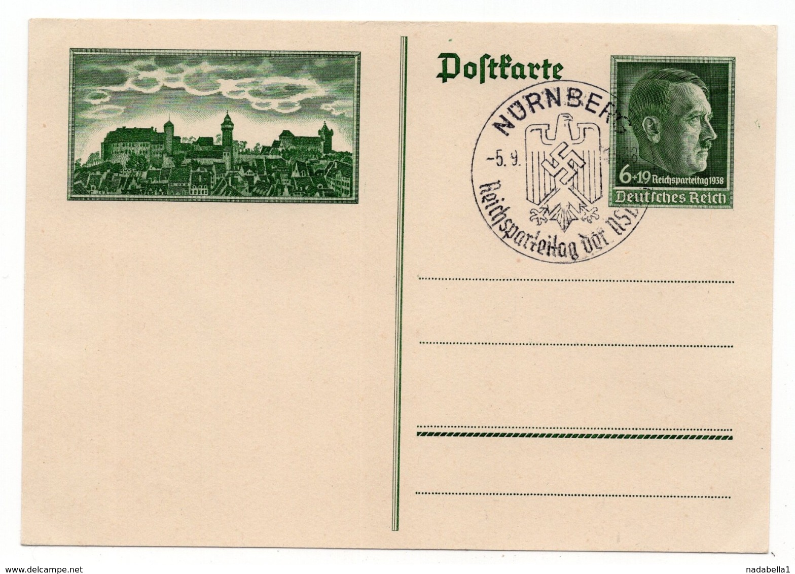 1938 GERMANY, SPECIAL CANCELATION, NURNBERG, HITLER, STATIONERY CARD, MINT - Other & Unclassified