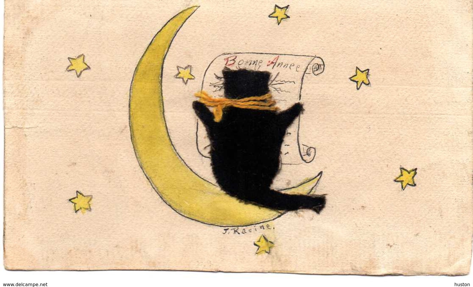 RACINE - Chat Noir En Feutrine Sur La Lune - Gatos