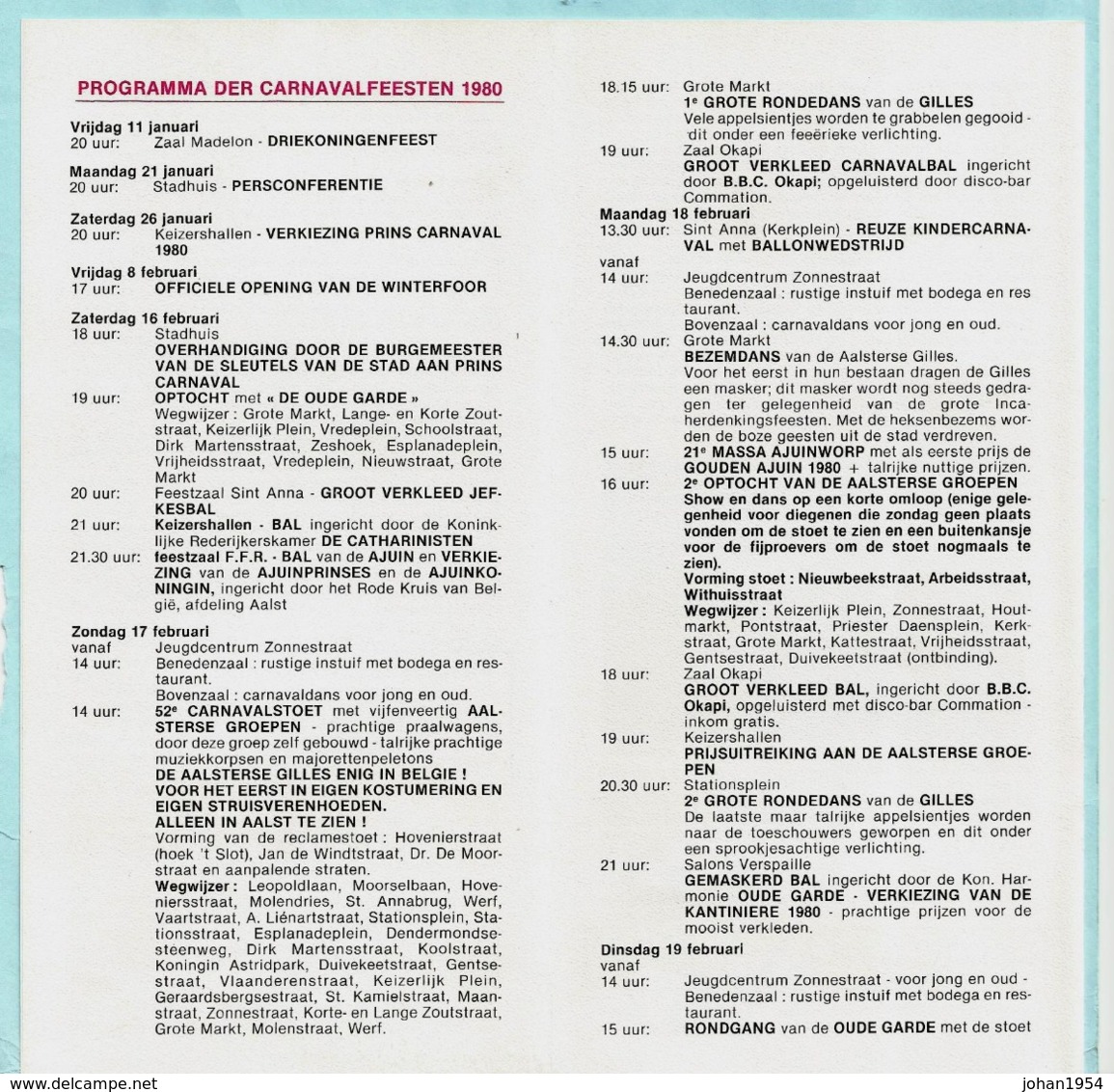 AALST - CARNAVAL 1977/1979/1980 (programma) + aftelkalender Carnaval 1997 + Carnavalstoet 1979 (deelnemerslijst)